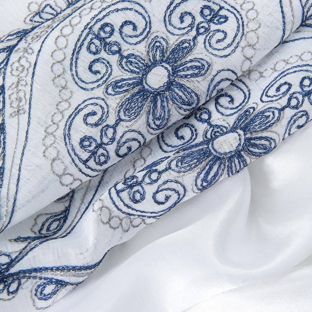 Left. RT Designers Collection - Oliva Gray Arcadia Embroidered Curtain Panel - 54" x 90" Navy - Navy.