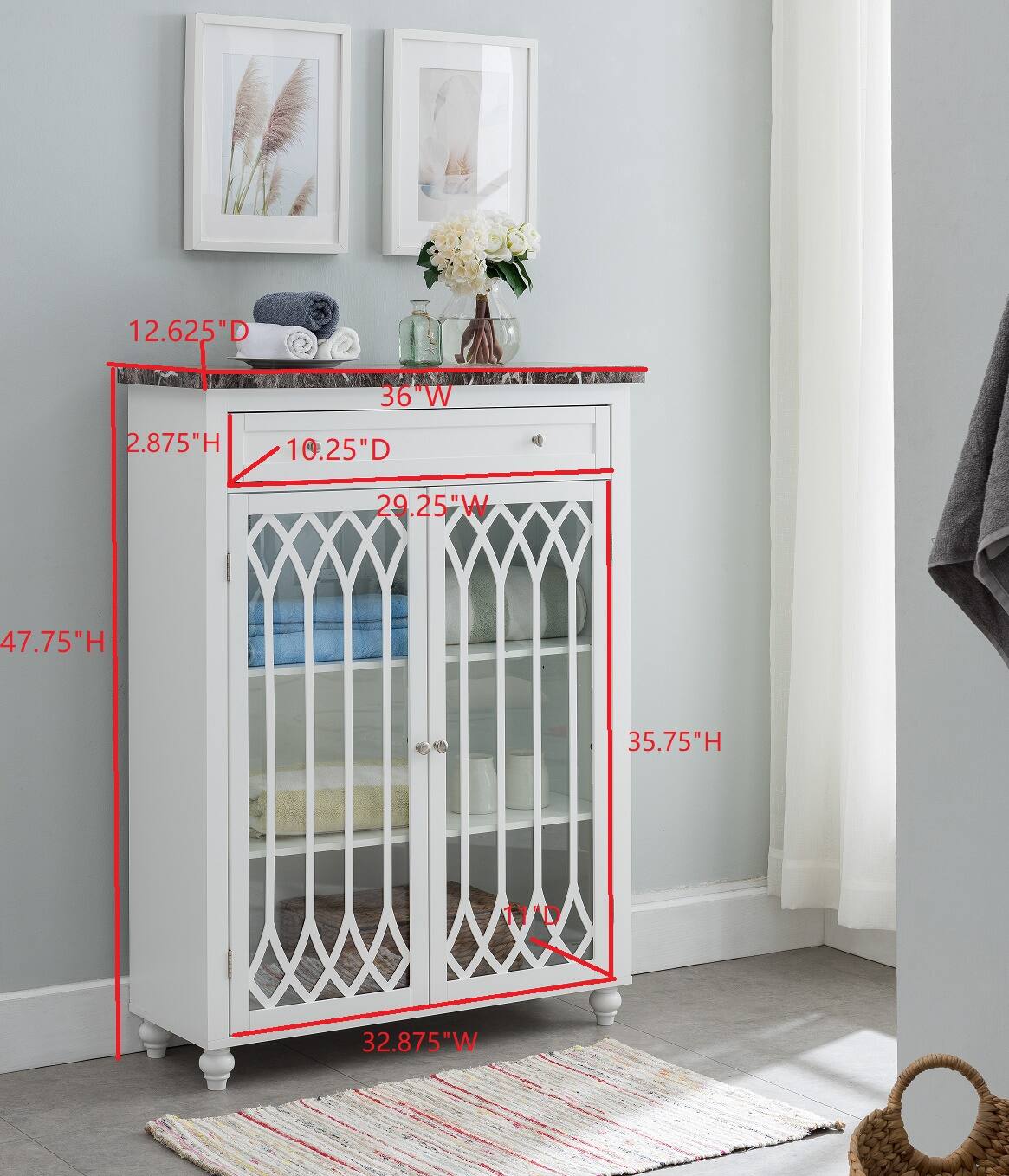 12.625"D  
36"W  
2.875"H  
10.25"D  
29.25"W  
47.75"H  
35.75"H  
32.875"W