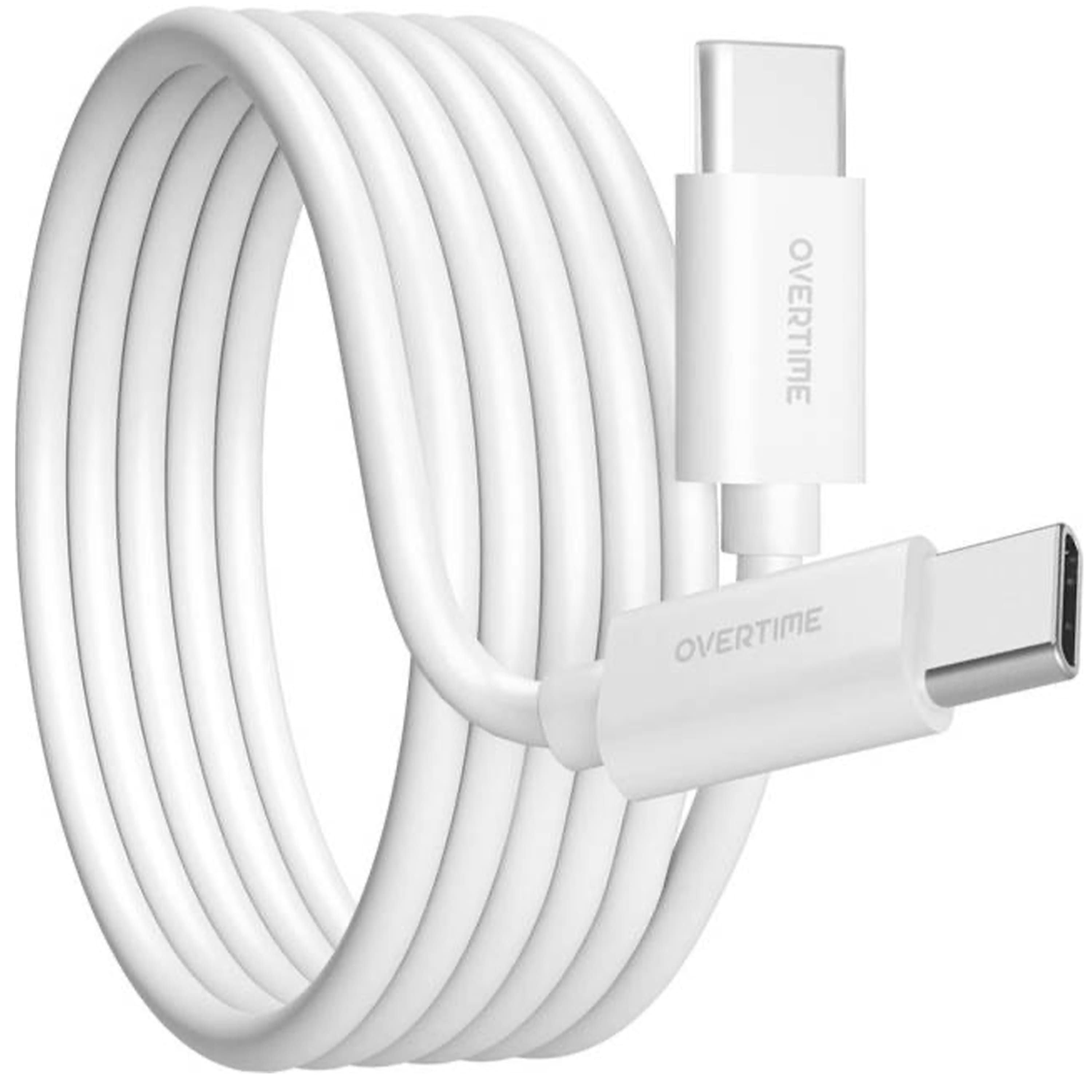 Overtime - USB-C to USB-C 10ft Cable, Fast Charging, High-Speed Data Transfer, Durable Design, White - White