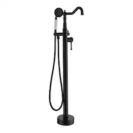 Boyel Living - Floor Mount 2-Handle Freestanding Tub Faucet with Hand Shower and Water Supply Hoses in oil Rubbed Bronze - Oil-Rubbed Bronze