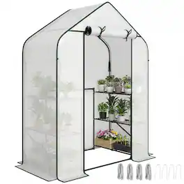 Outsunny - for Outdoors, Portable Greenhouse with 6 Shelves, UV-Resistant PE Cover - White