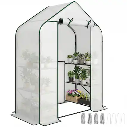 Front. Outsunny - for Outdoors, Portable Greenhouse with 6 Shelves, UV-Resistant PE Cover - White.