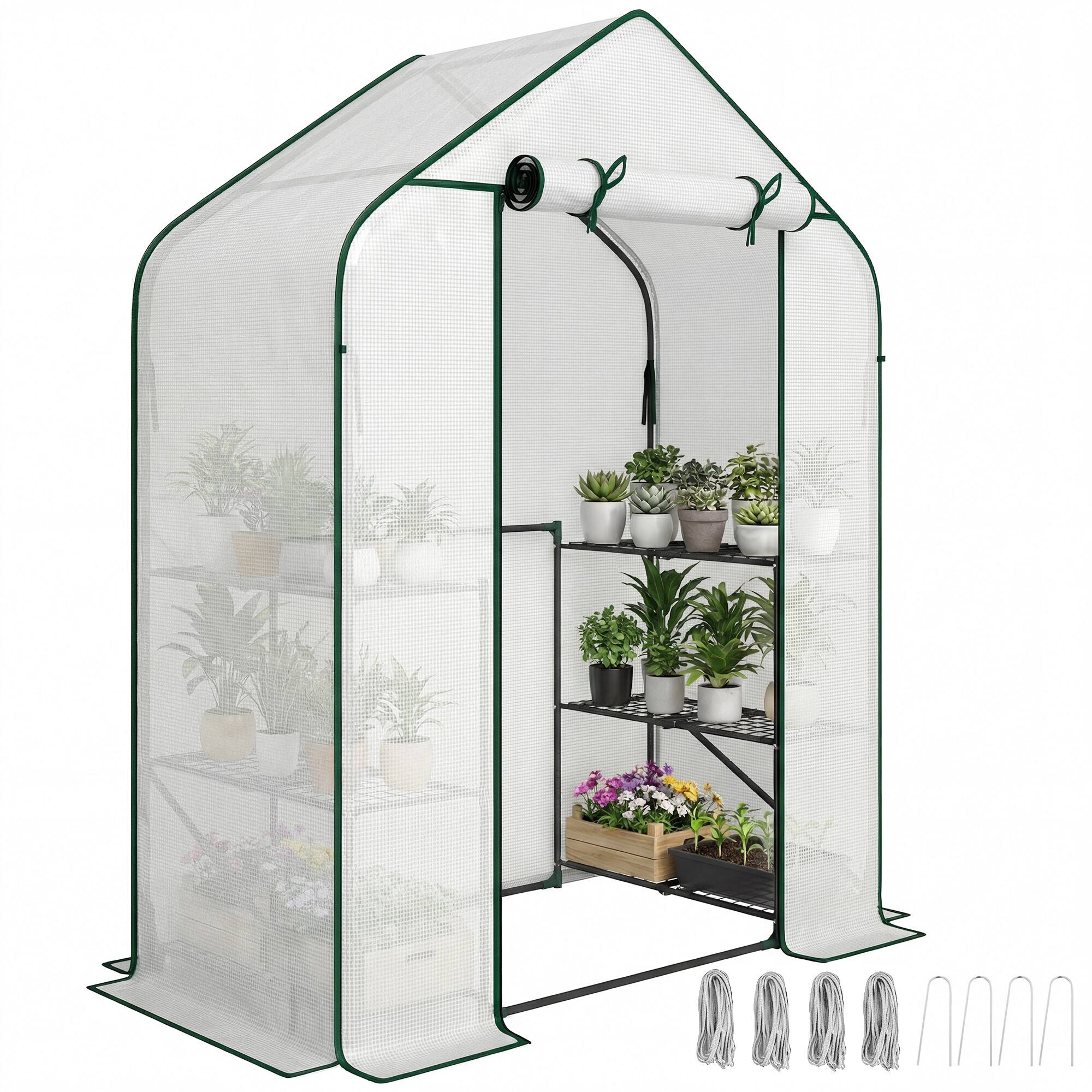Front. Outsunny - for Outdoors, Portable Greenhouse with 6 Shelves, UV-Resistant PE Cover - White.