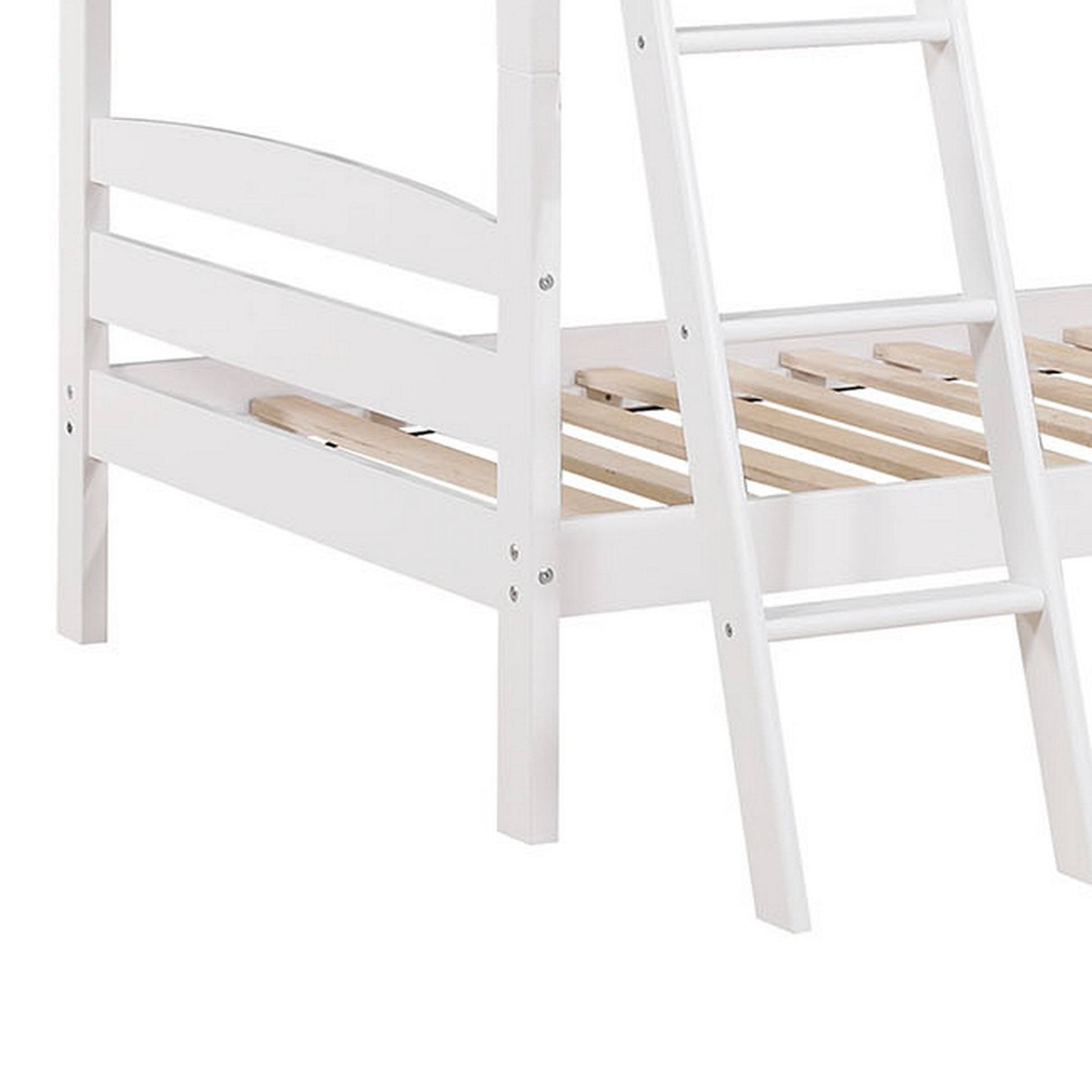 Alt View 3. Manhattan Lane - Hina Twin Bunk Bed, Angled Ladder, Sturdy Slat Design, White Solid Wood - White.