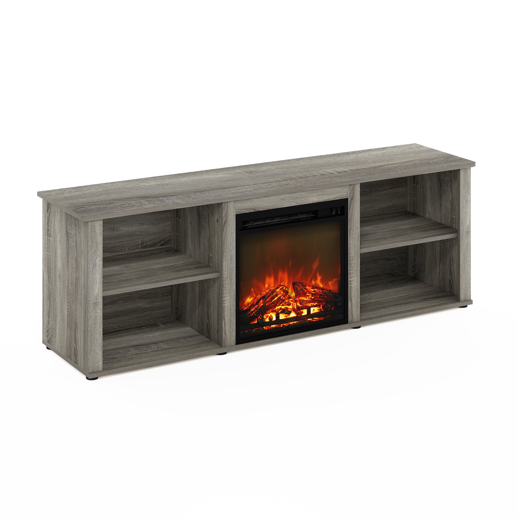 Furinno - Classic 70 Inch TV Stand, TV Entertainment Center with Fireplace - French Oak Grey