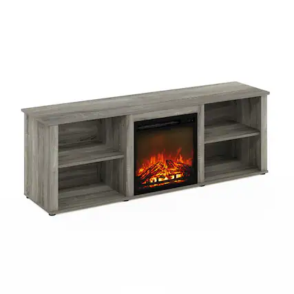 Front. Furinno - Classic 70 Inch TV Stand, TV Entertainment Center with Fireplace - French Oak Grey.