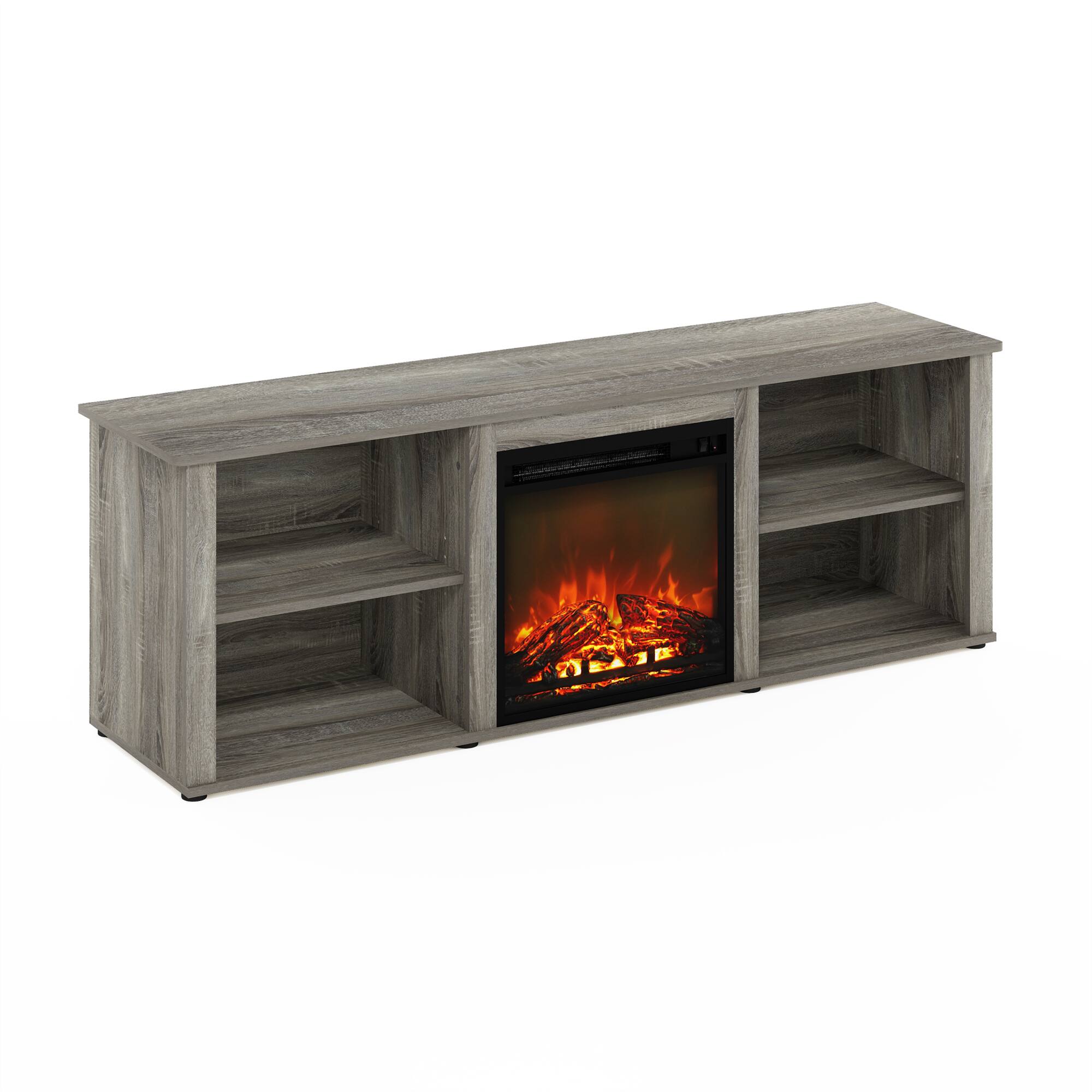 Front. Furinno - Classic 70 Inch TV Stand, TV Entertainment Center with Fireplace - French Oak Grey.