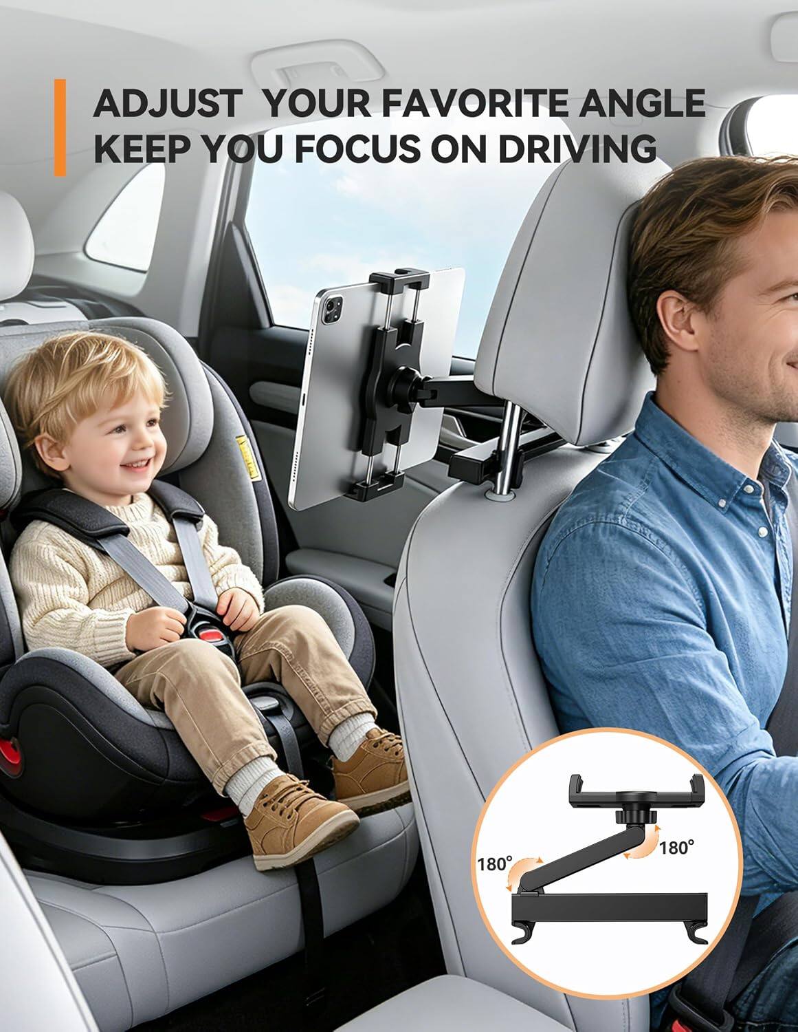 ADJUST YOUR FAVORITE ANGLE  
KEEP YOU FOCUS ON DRIVING

180°  
180°