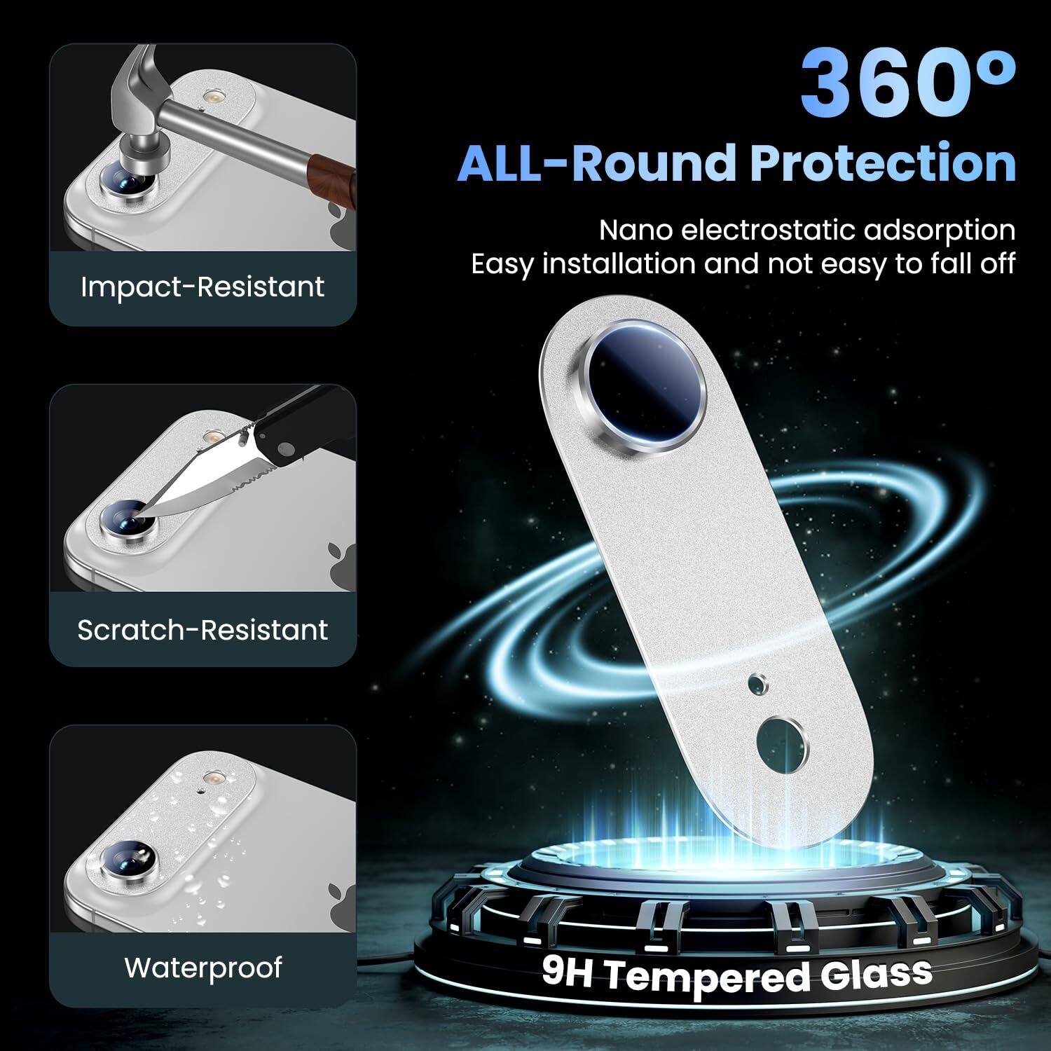 360° ALL-Round Protection

- Impact-Resistant
- Scratch-Resistant
- Waterproof
- Nano electrostatic adsorption
- Easy installation and not easy to fall off
- 9H Tempered Glass