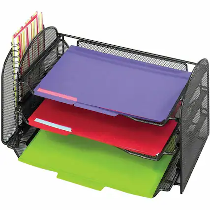 Front. Safco - Safco Onyx 1 Upright/3 Tray Mesh Desk Organizer 1 Pocket 8" x 17.25" x 9" Desktop Black - Black.