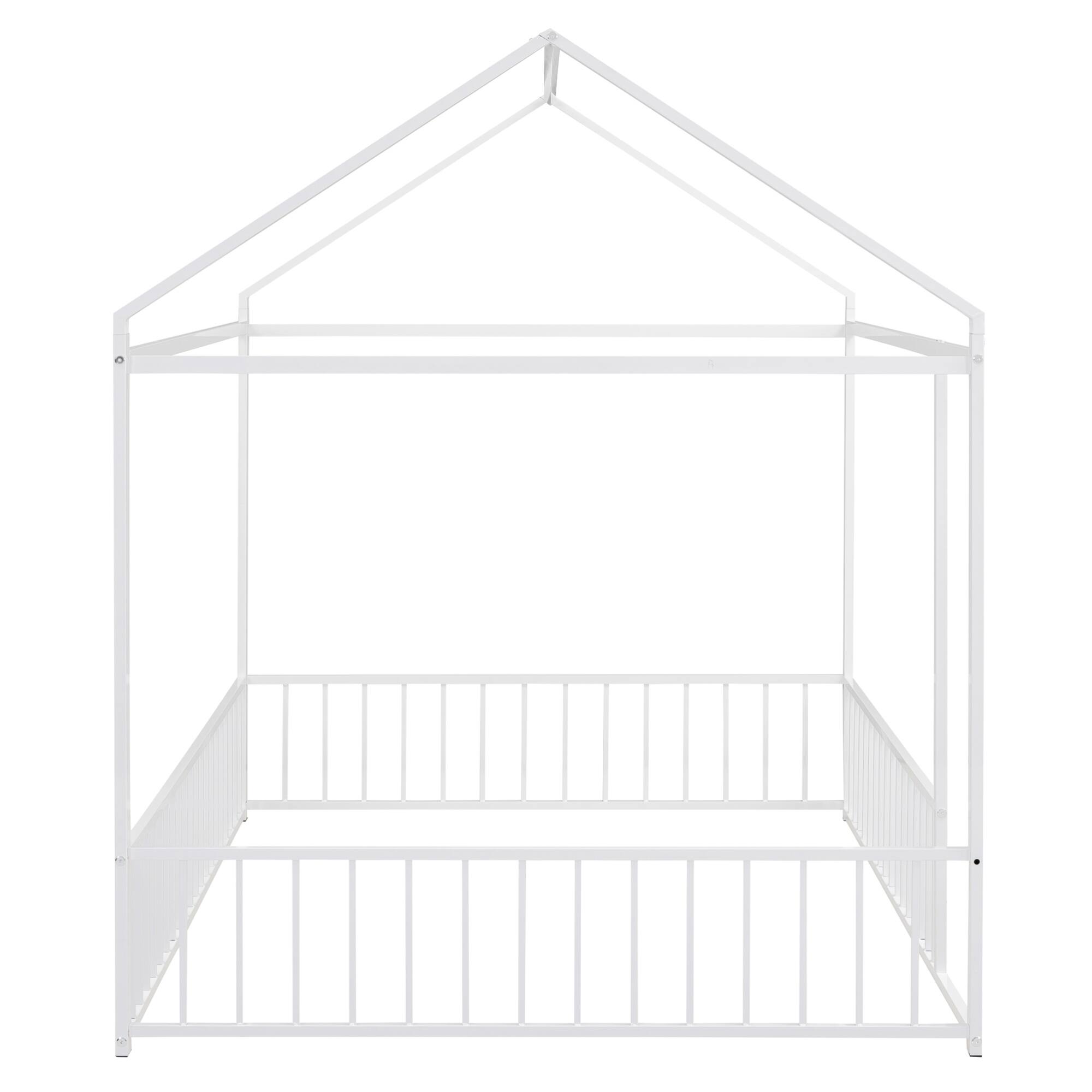 Alt View 4. GOODSILO - Full Size Metal House Bed Frame with Playhouse Design for Kids and Teens - White.