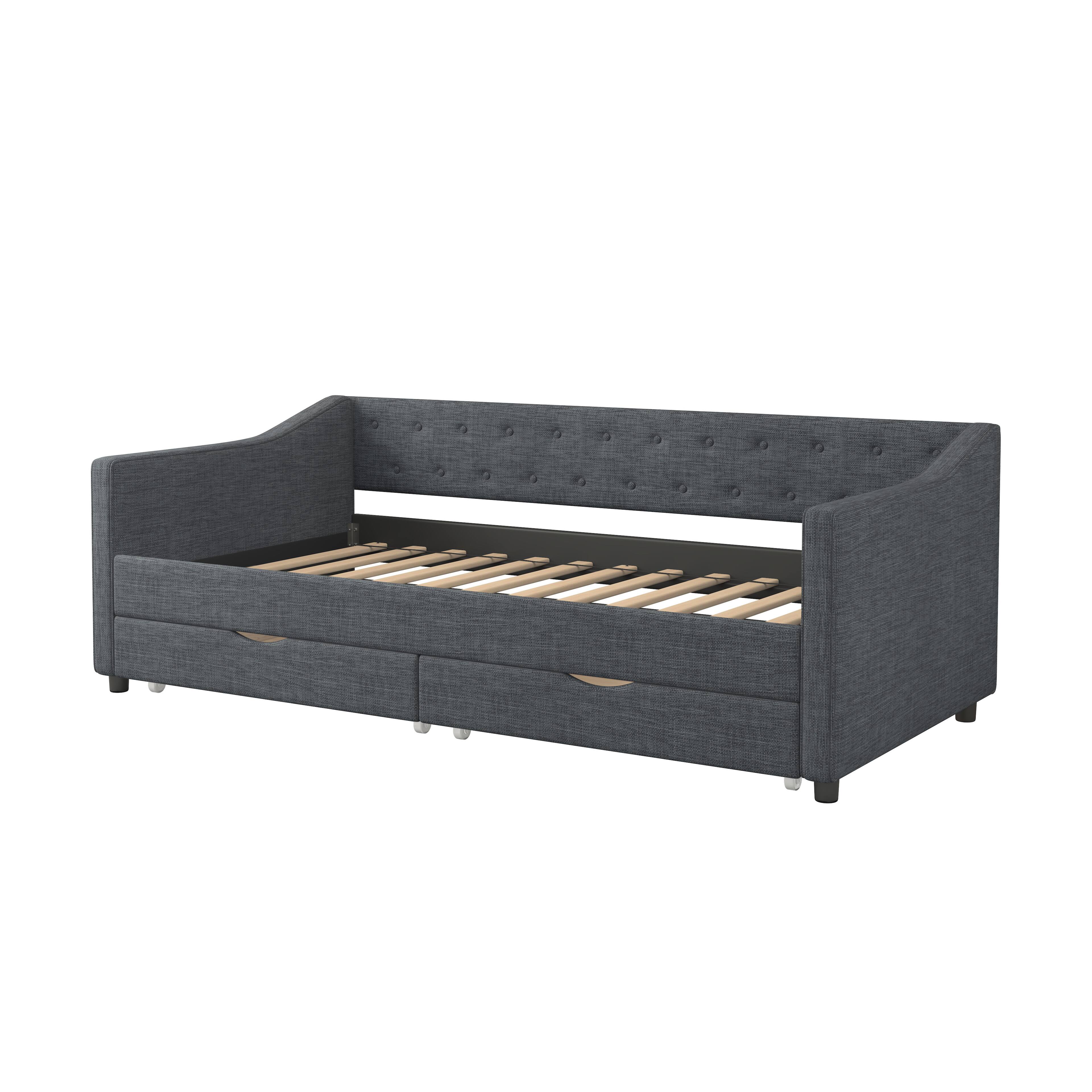 Back. Tiramisubest - Twin Size Daybed with Drawers Upholstered Tufted Sofa Bed, with Button on Back and Piping on Waved Shape Arms-Dark Grey - DARK GREY.