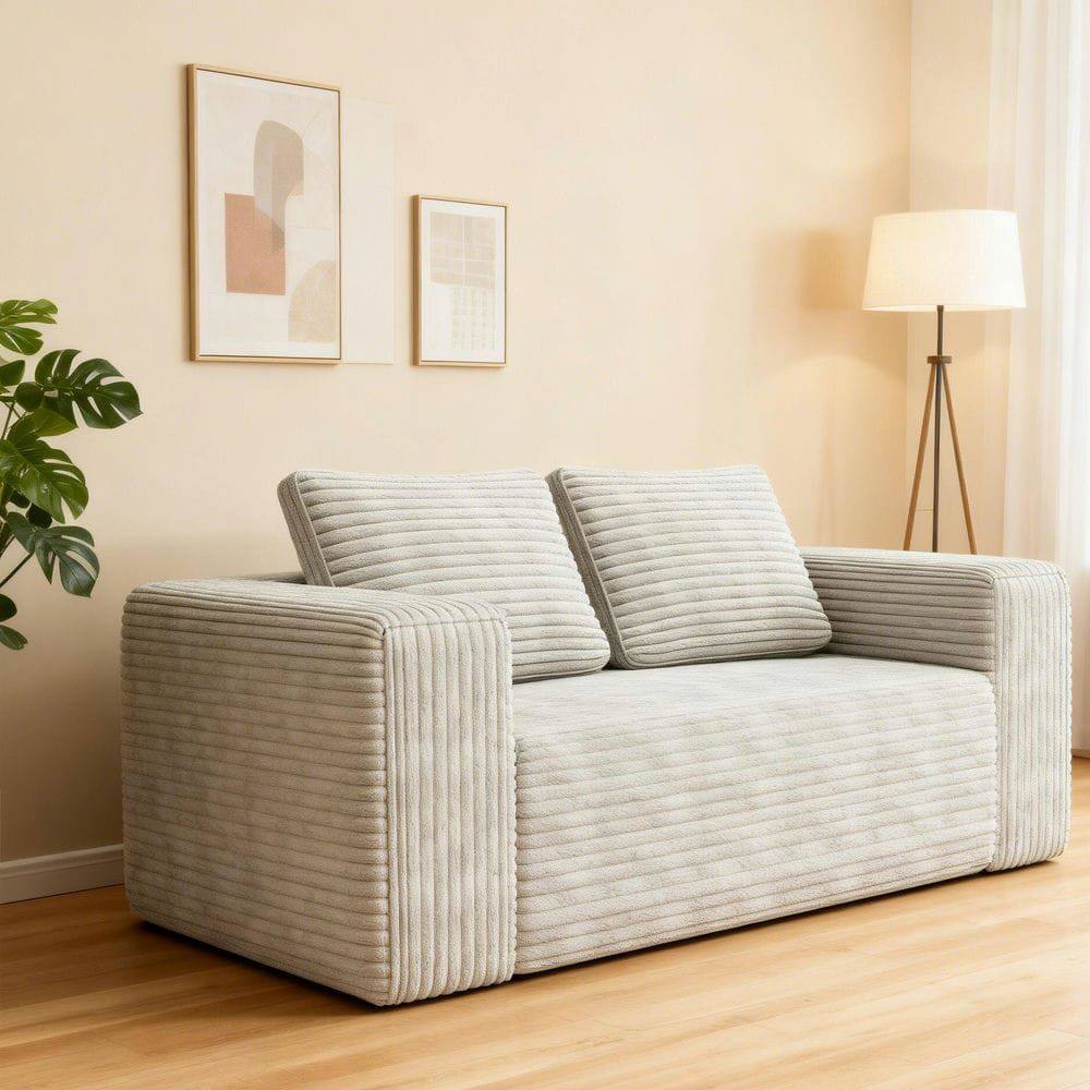 Back. Kadyn - 2-Seater Corduroy Memory Foam Floor Sofa in a Box, No Assembly for Living Room - White.
