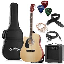 Ashthorpe - 41-in Left Hand Dreadnought Cutaway Acoustic Electric Guitar - 10W Amp - Natural
