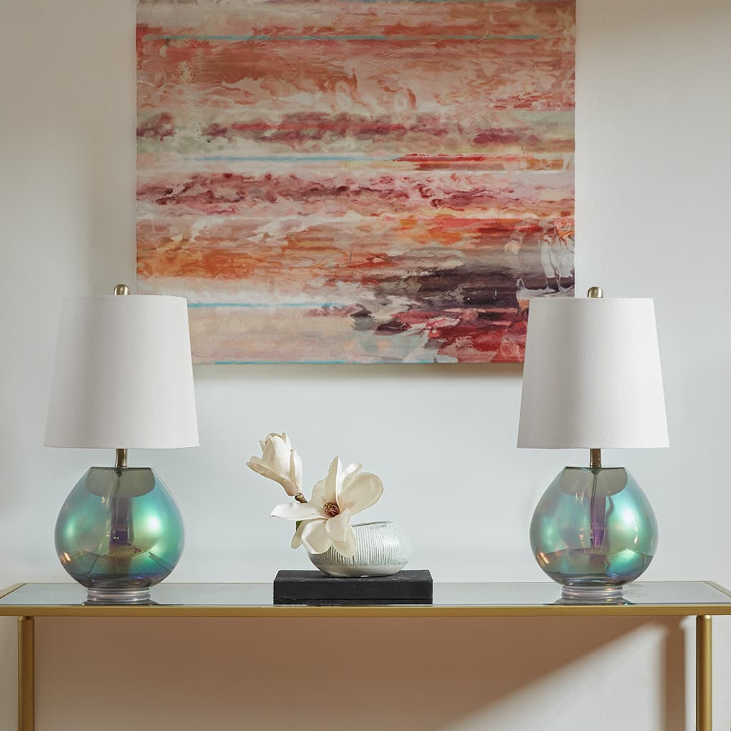 Left. Luckbyte - Ranier Iridescent Glass Table Lamp.