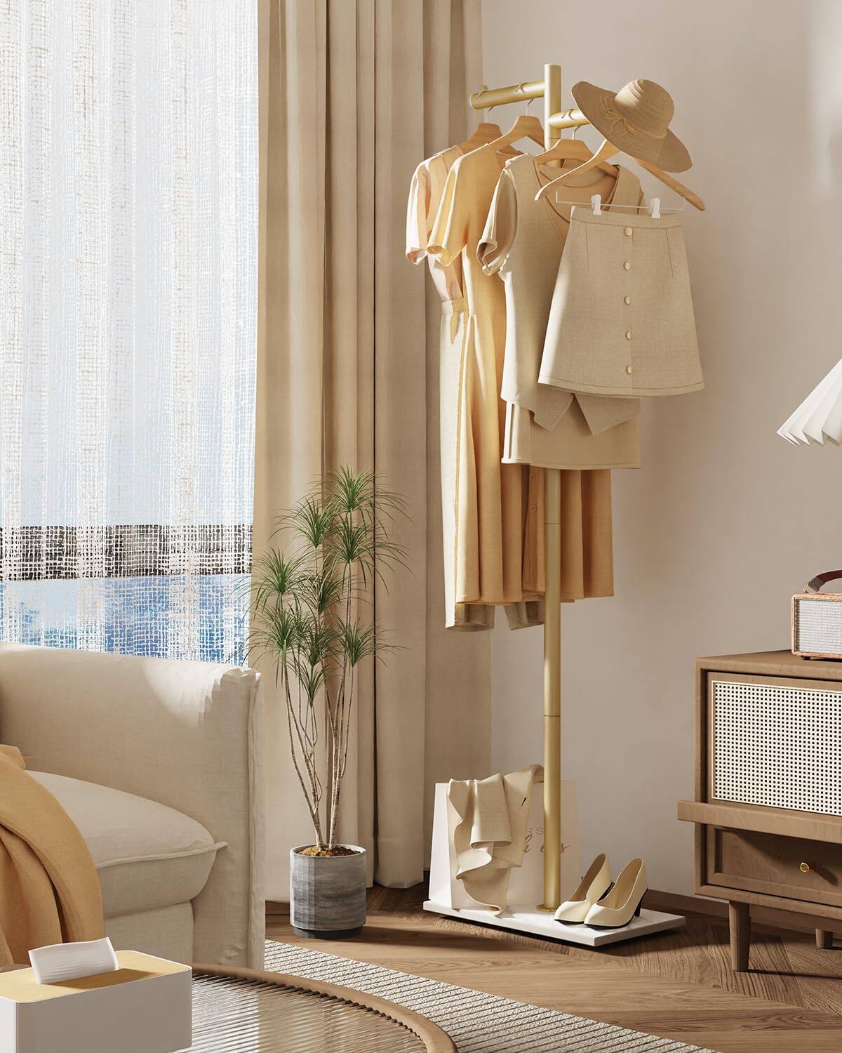 Alt View 2. Hirose Alice - Free-standing Metal Coat Racks Modern Garment Rack Z-shaped Coat Tree with Natural Rock Base for Bedroom Of... - White 15.4*10.2*68.9in.