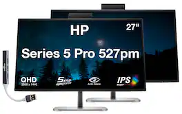 HP - Series 5 Pro 527pm 27" QHD IPS Monitor With 5ms Response Time, Pivot, Displayport, HDMI & DKZ (9E0Y9UT#ABA) 2 Pack - Jet Black