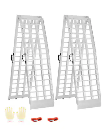 Front. VEVOR - Aluminum Ramps, 2000 lbs, 2Pcs Heavy-duty Ramps with Wider Ramp Surface, Universal Stable Loading Ramp with Handles - Silver.