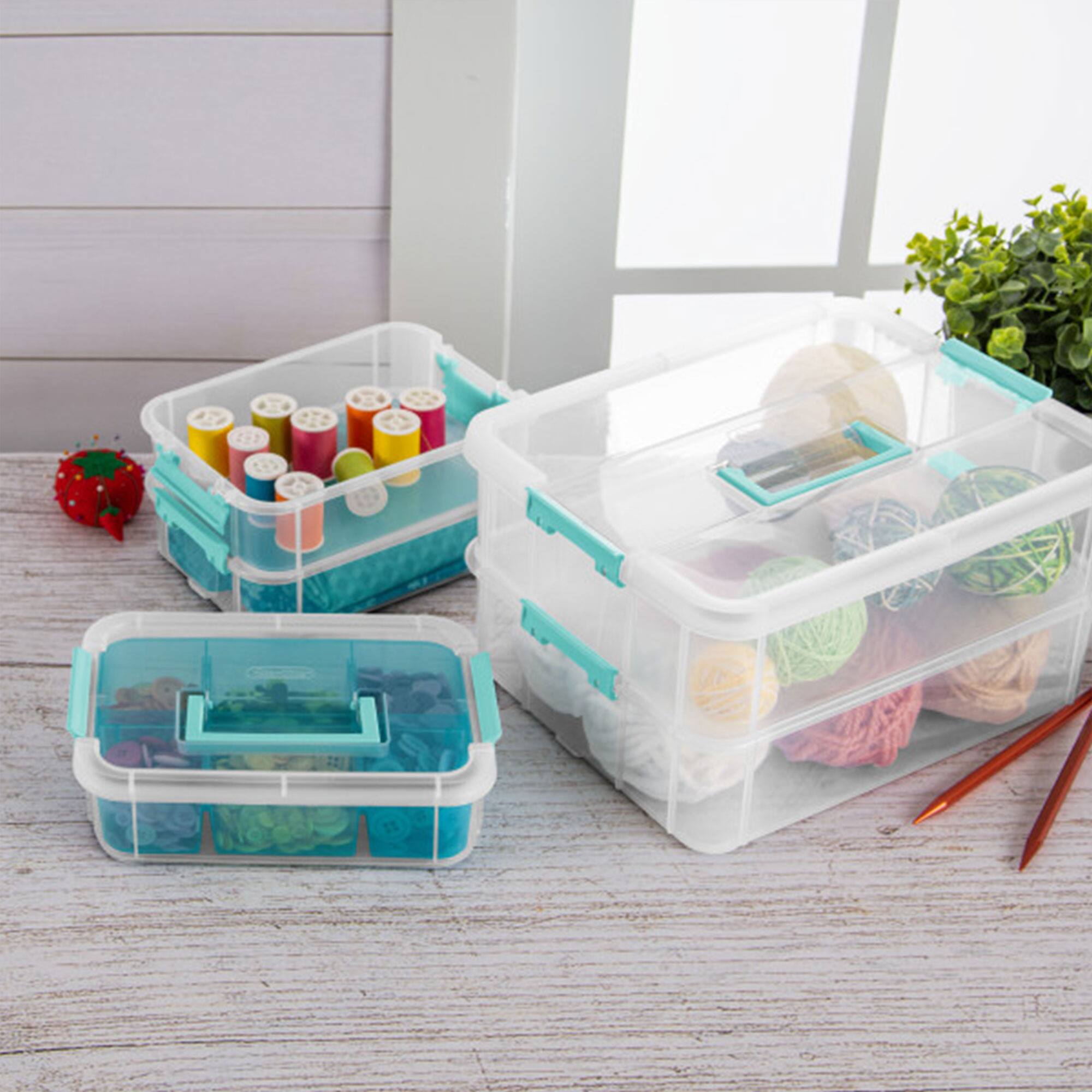 Alt View 2. Sterilite - Sterilite Convenient Home 3-Tiered Stacking Carry Storage Box, Clear (24 Pack) - Clear.