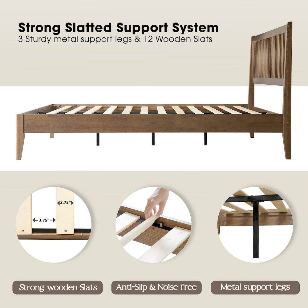 Strong Slatted Support System  
3 Sturdy metal support legs & 12 Wooden Slats  
2.75" 3.75"  
Strong wooden Slats  
Anti-Slip & Noise free  
Metal support legs