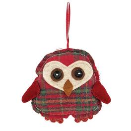 BreeBe - Plaid Owl Ornament - Red