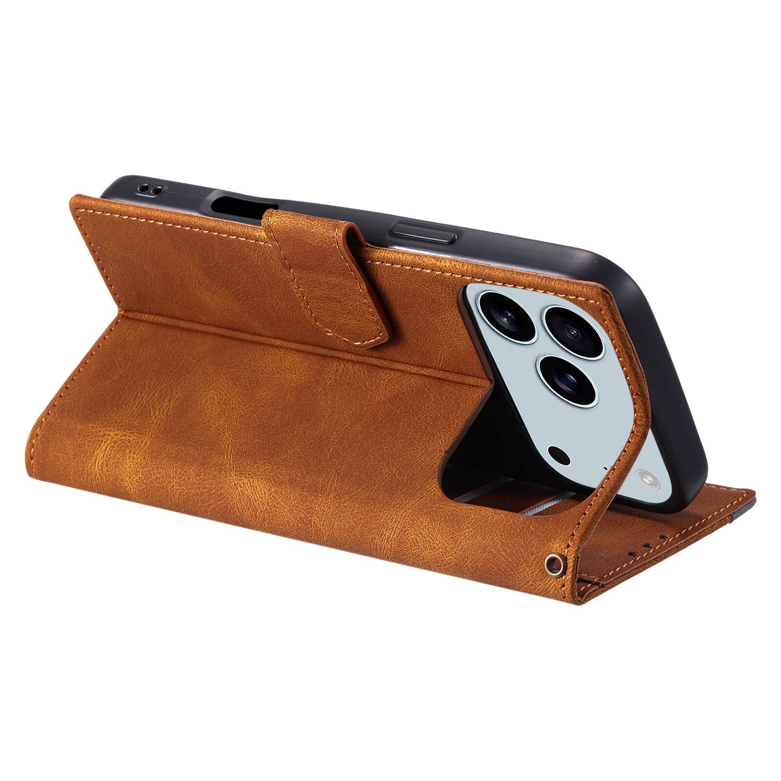 Back. Dteck - Wallet Case for Apple iPhone 17 Pro Max,Vintage PU Leather Flip Card Holder Kickstand Magnetic Closure Phone Cover - Brown.