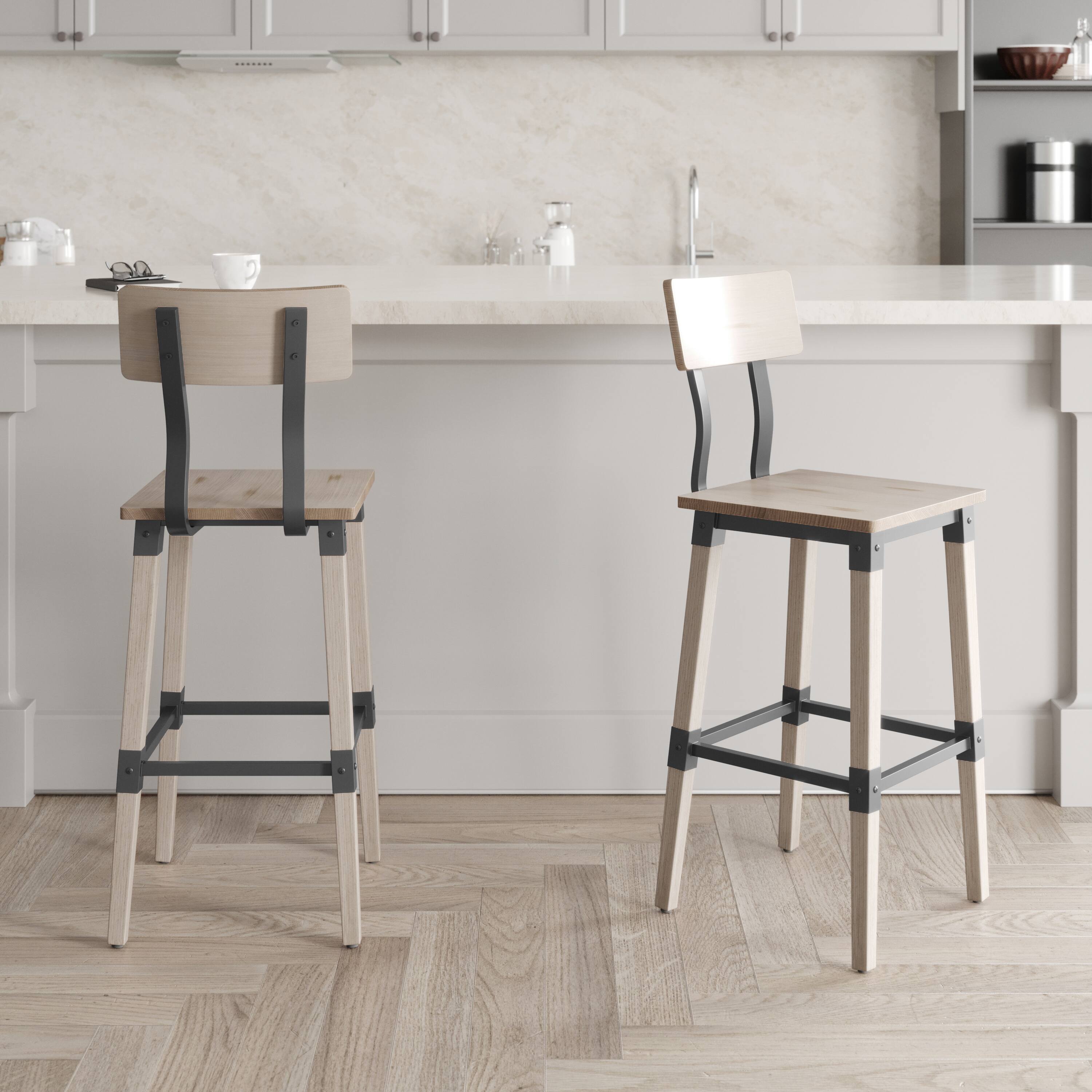Alt View 2. Emma + Oliver - 2 Pack Commercial Grade Rustic Industrial Style Wood Dining Barstool - Antique White.