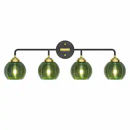 RYHNUYNE - 4-Light Black and Gold Vanity Light with Clear Glass Shades for Bathroom, Bedroom, Kitchen, and Dining Room