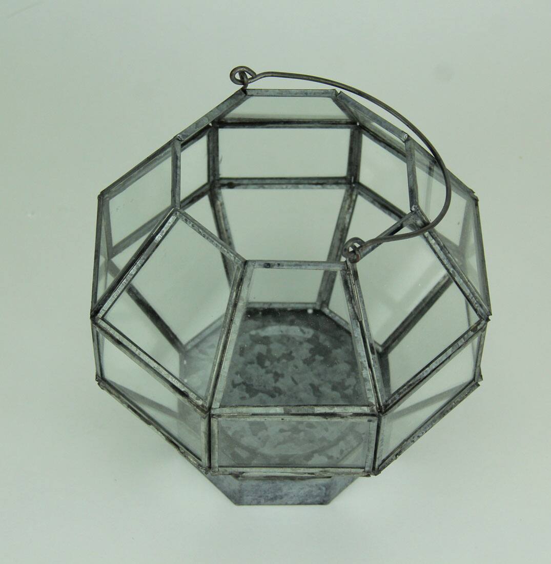 Alt View 1. Audrey's - Metal and Glass Octagon Shape Candle Lantern - Gray.