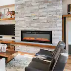 Front. Boyel Living - 60 in. Wall Mounted Recessed Electric Fireplace with Logs and Crystals - Black.