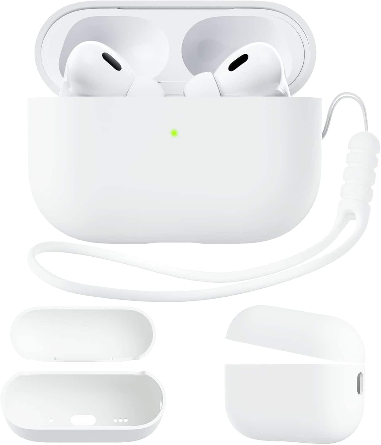 Front. Ornarto - ORNARTO for AirPods Pro 2 Case (2022), Protective Liquid Silicone Cover with Lanyard, Front LED Visible Case-White - White.