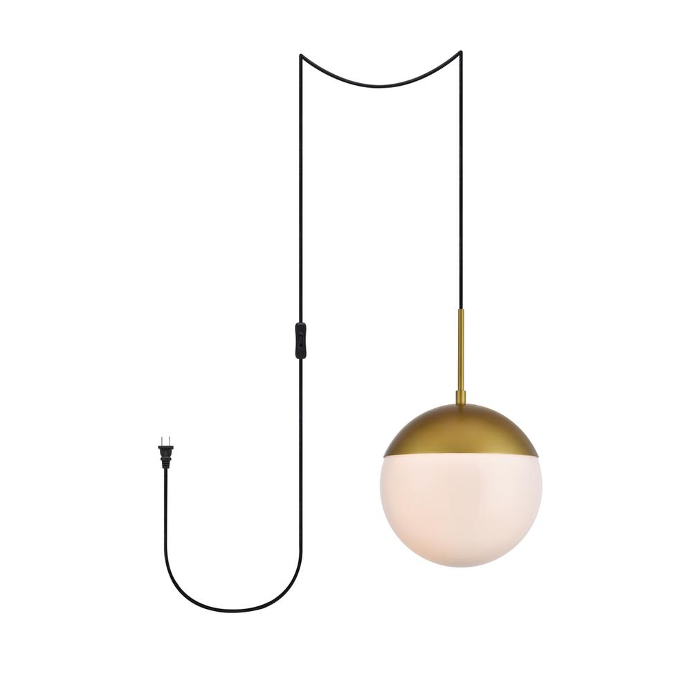 Alt View 3. Living District - Eclipse 1 Light Brass plug in pendant With Frosted White Glass - Brass And Frosted White.