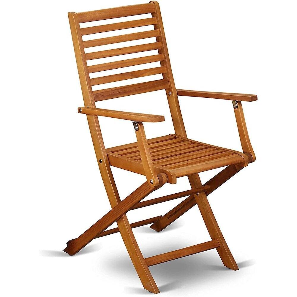 Angle. Outdoor Escape - Wooden Patio Set Oil Finish Dining Table with 6 Outdoor Chairs - Brown.