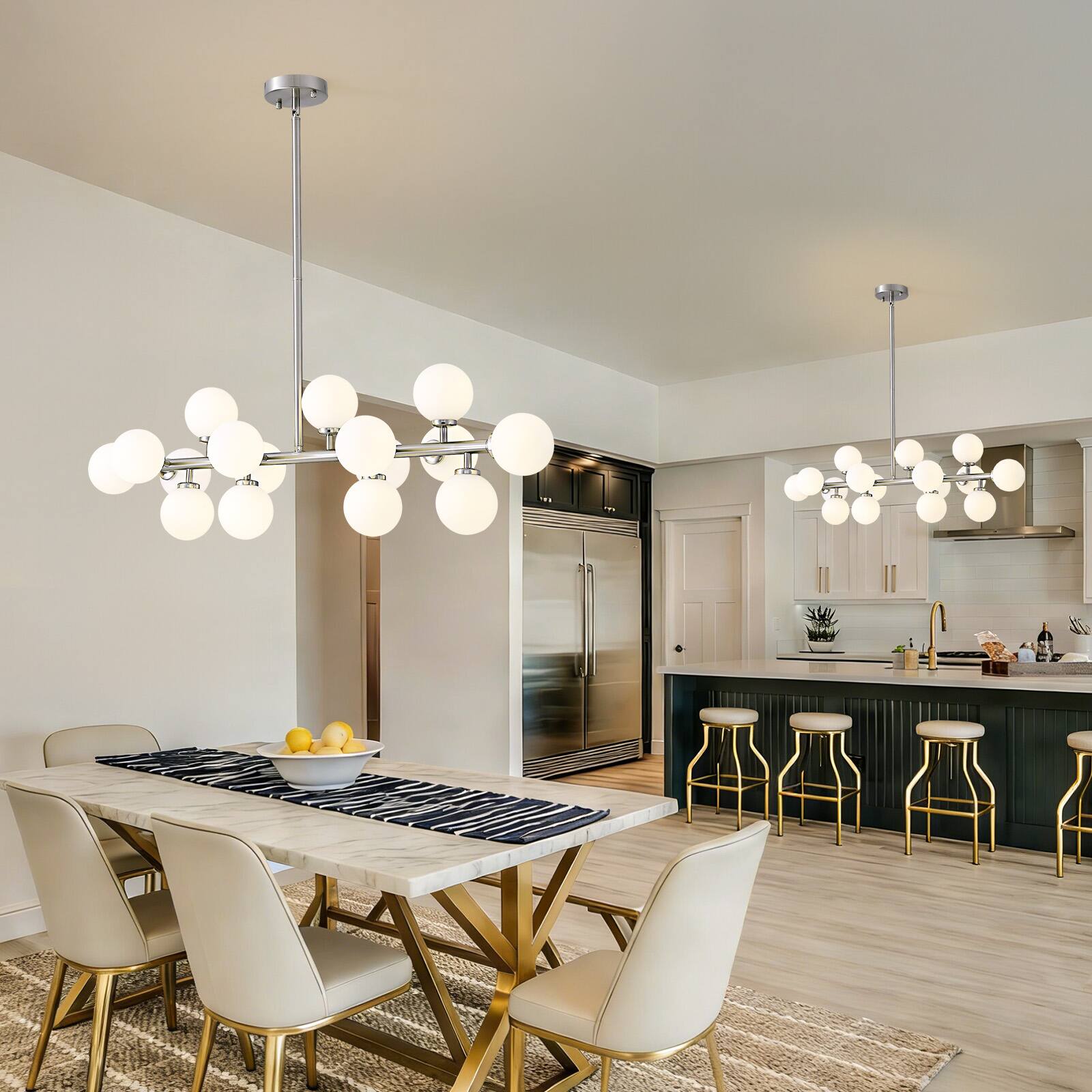 Alt View 5. Siljoy - 39.4" Satin Nickel 16-Light Linear Sputnik Chandelier, Modern Adjustable Pendant for Dining Room Kitchen Island - Nickel.