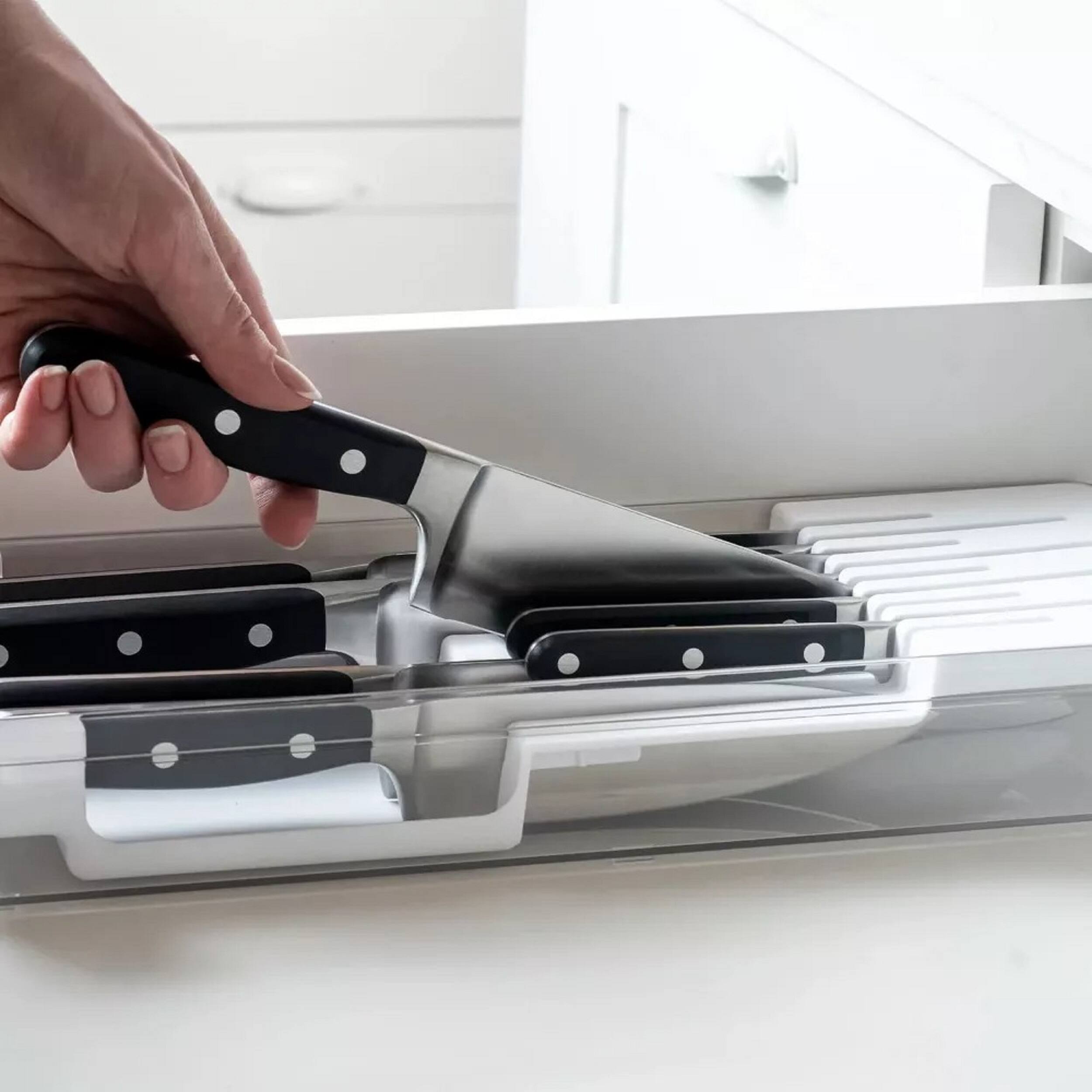 Alt View 1. OU - OU In Drawer Knife Organizer, Compact Knife Holder, Utensil Storage Drawer Insert, Kitchen Organizer - White - White.