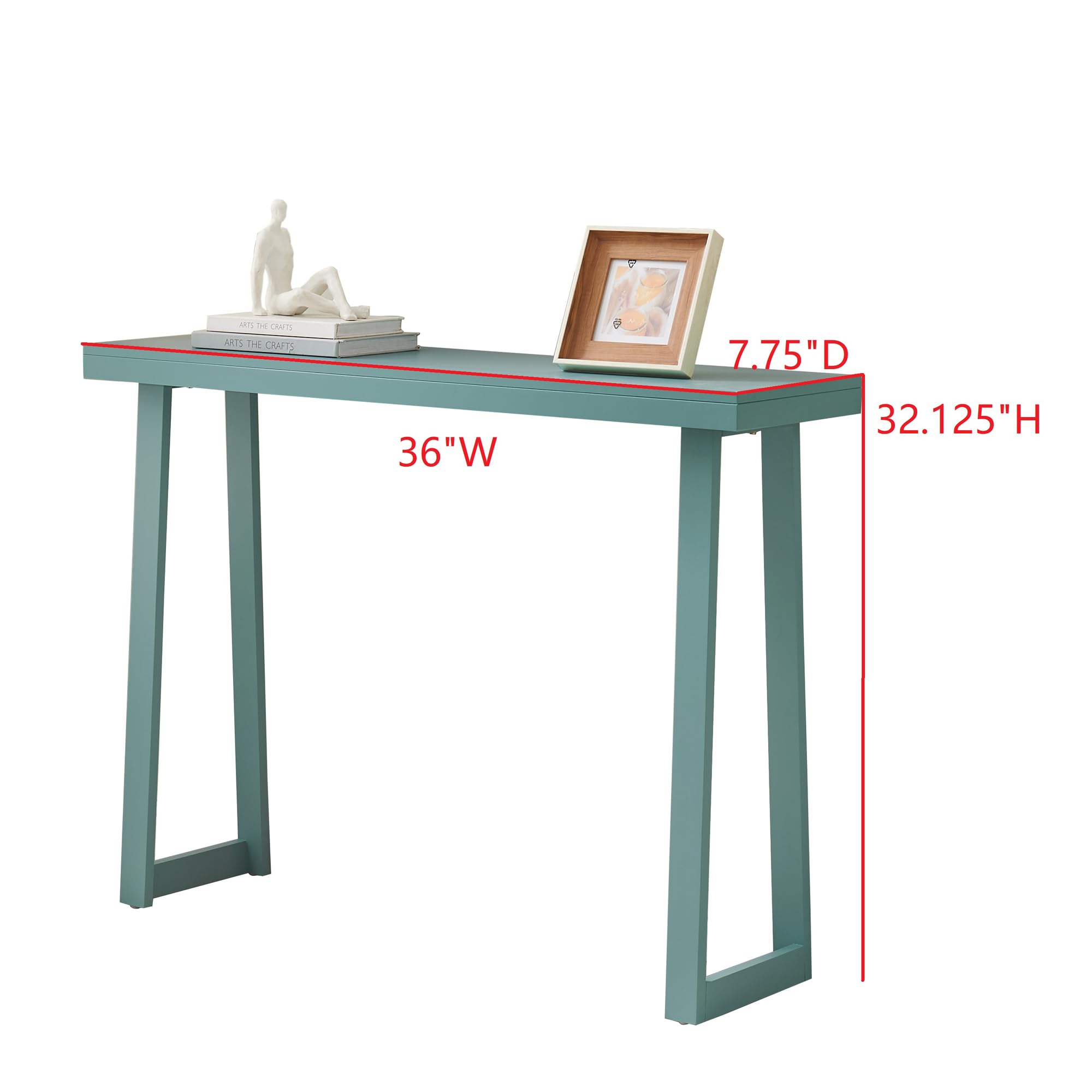 The dimensions of the table are:

- Width: 36"W
- Depth: 7.75"D
- Height: 32.125"H