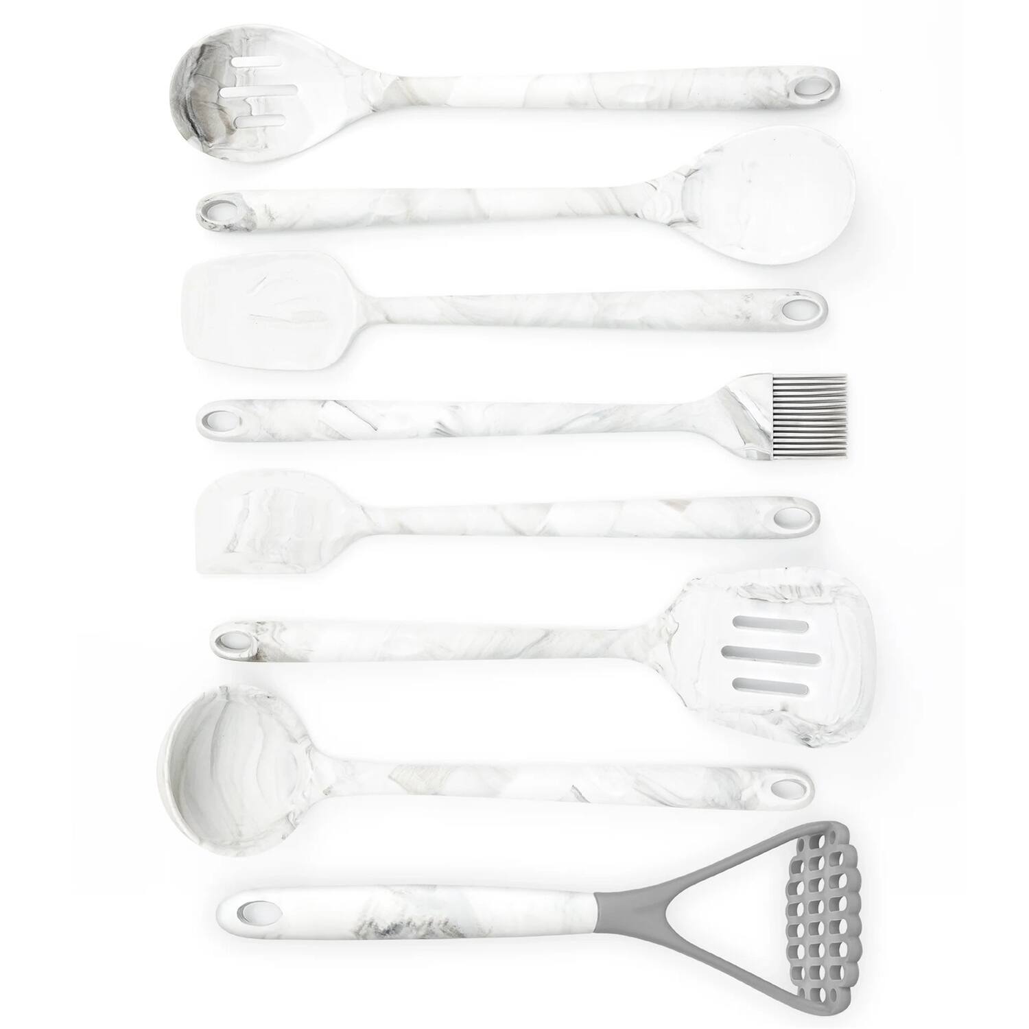Back. Better Houseware - 8-Piece Silicone Utensils Set Marble Design - White Marble.