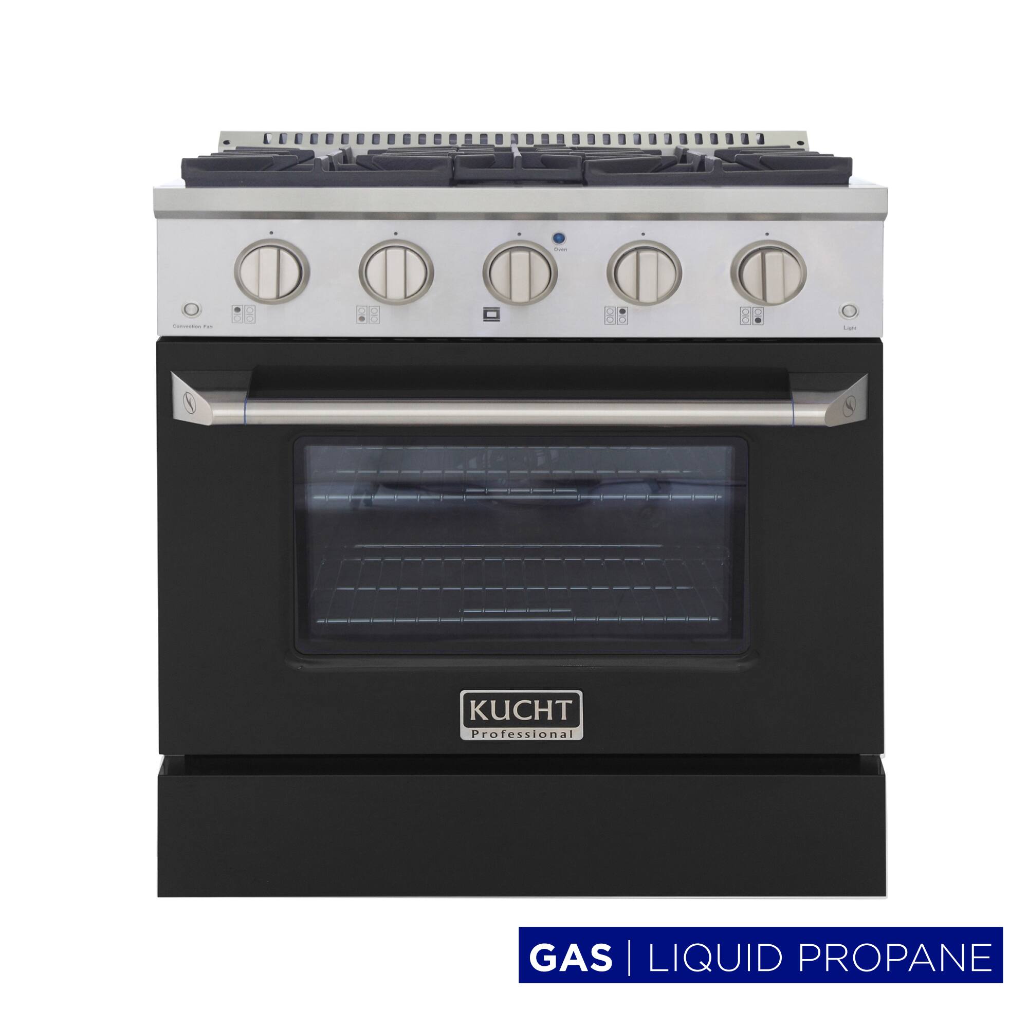 Kucht - 30 in. 4.2 cu. ft. Propane Gas Range with Sealed Burners and Convection Oven in Black - Black