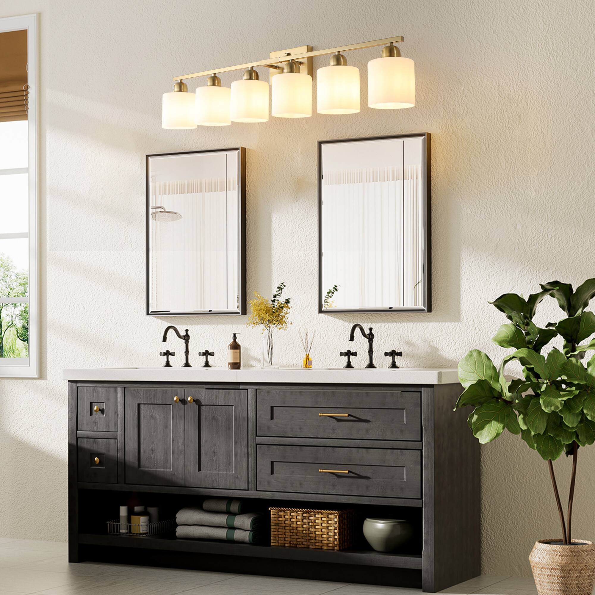 Back. HOMLUX - 38.19 in. 6 Lights Gold LED Vanity Light Bar Vanity Accent Lighting Fixtures and Metal Wall Sconces with Crystal Shade.