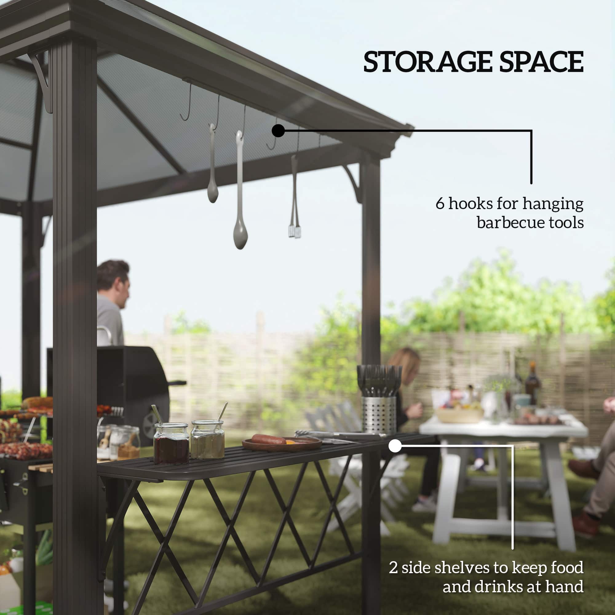Outsunny Outside Porch BBQ Cooking Pergola Canopy w/ 6 Hooks for