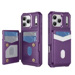 Dteck - Wallet Case for Apple iPhone 17 Pro, RFID Blocking Shockproof PU Leather Kickstand Cover with 6 Card Slots - Purple