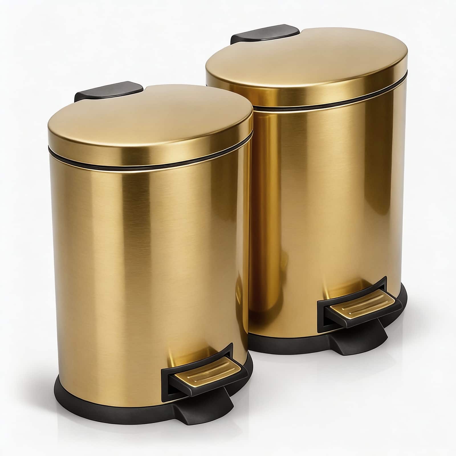 Hansmart - 2PK 5L Round Stainless Trash Can With Non Skid Base For Kitchen Bathroom And Dining Room high-capacity - Gold