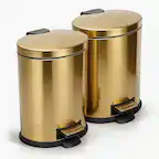 Front. Hansmart - HANSMART 2PK 5L Round Gold Stainless Trash Can With Non Skid Base For Kitchen Bathroom And Dining Room high-capacity - Gold.