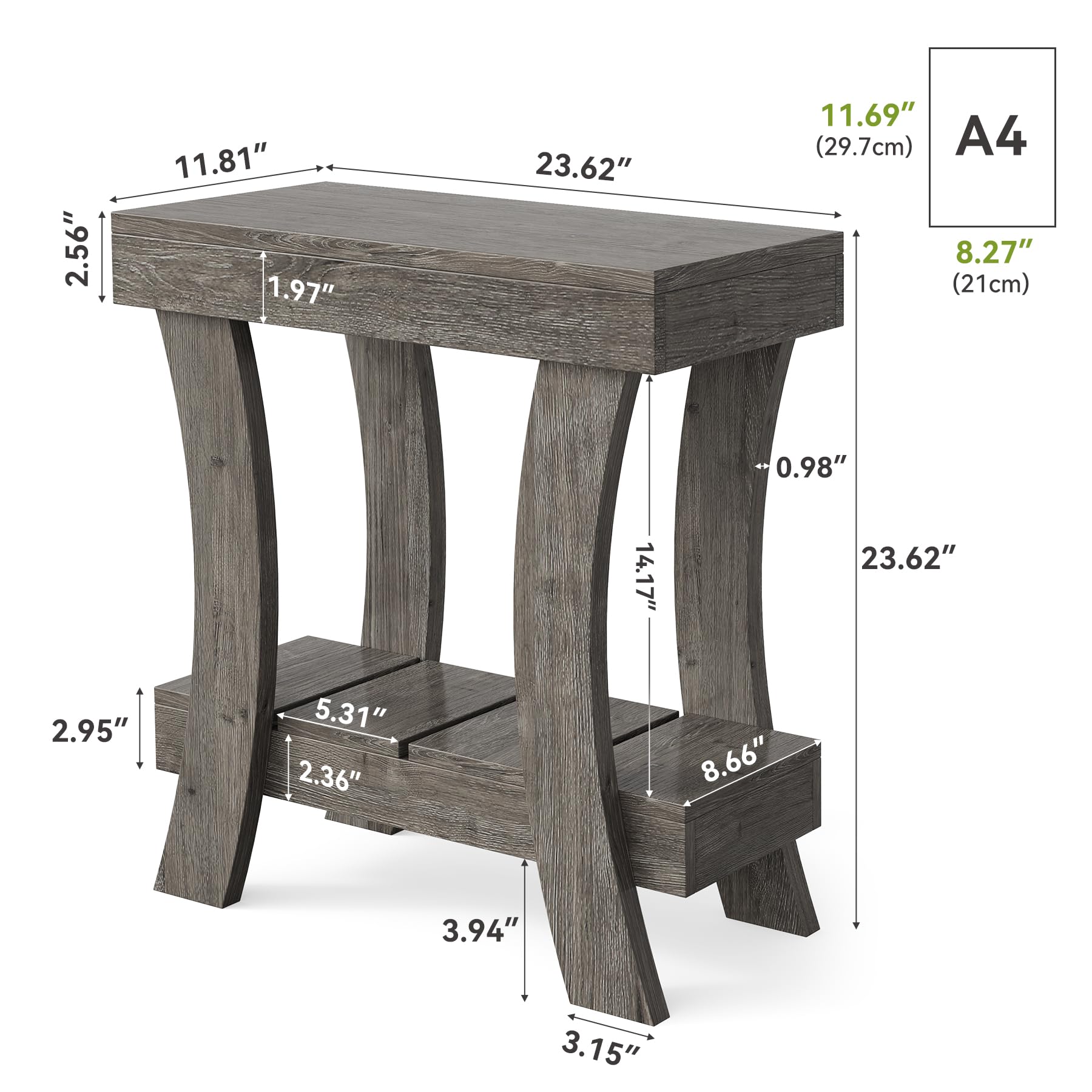 2.56"  
11.81" 1.97"  
23.62"  
11.69" (29.7cm) A4 8.27" (21cm)  
2.95"  
5.31" 2.36"  
14.17"  
0.98" 23.62" 8.66"  
3.94"  
3.15"