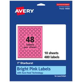 Avery - Printable Starburst Labels, Bright 1", 480ct - Pink
