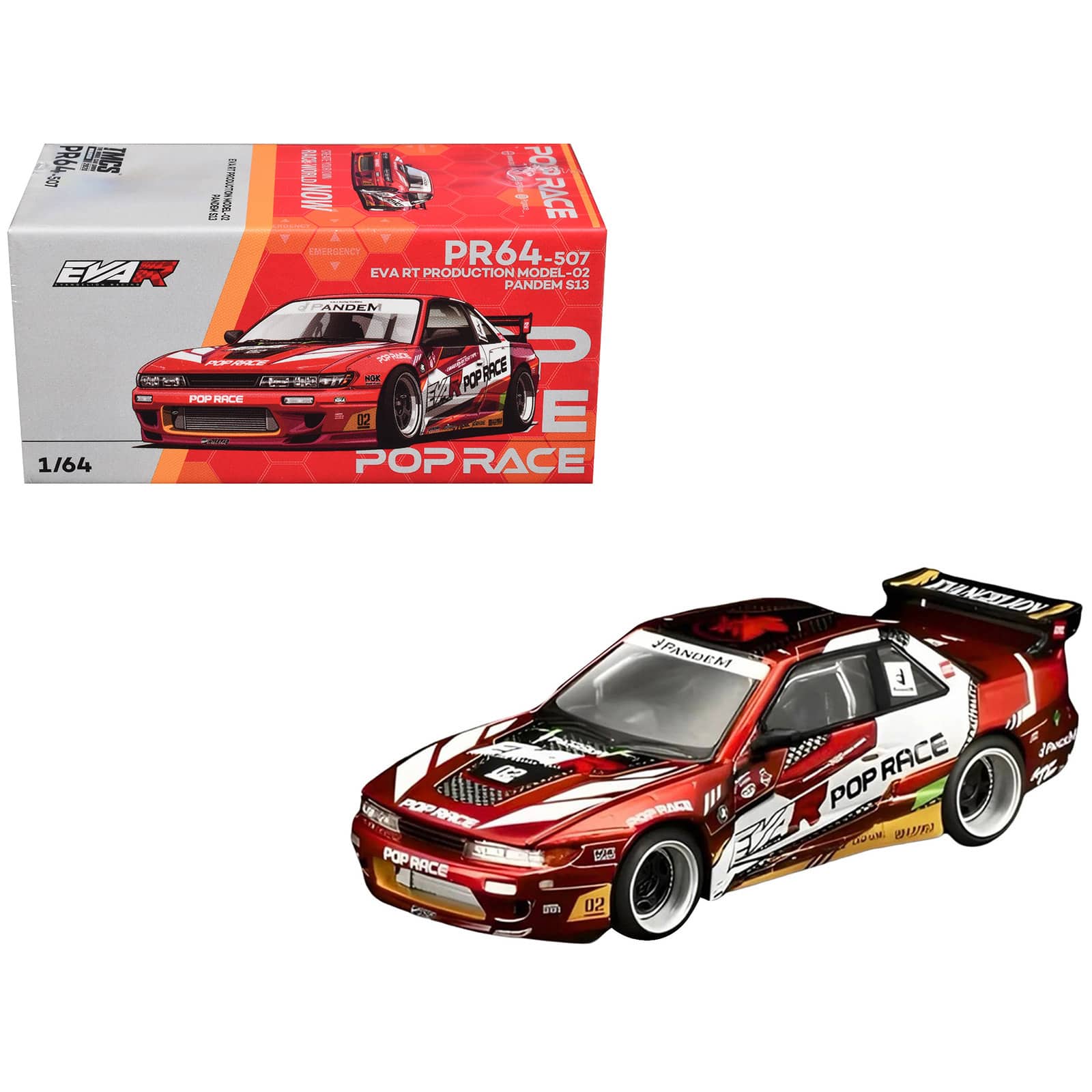 "Pandem S13 RHD ""EVA RT Production Model-02"" Red Metallic with Graphics 1/64 Diecast Model Car by Pop Race" price history on PriceWatchPro