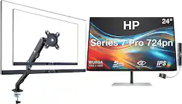 HP - Series 7 Pro 724pn 24" WUXGA IPS Monitor, Displayport, HDMI (8X534AA#ABA) w/DKZ Hub & Ergoflexy Single Mount Arm - Black/Silver