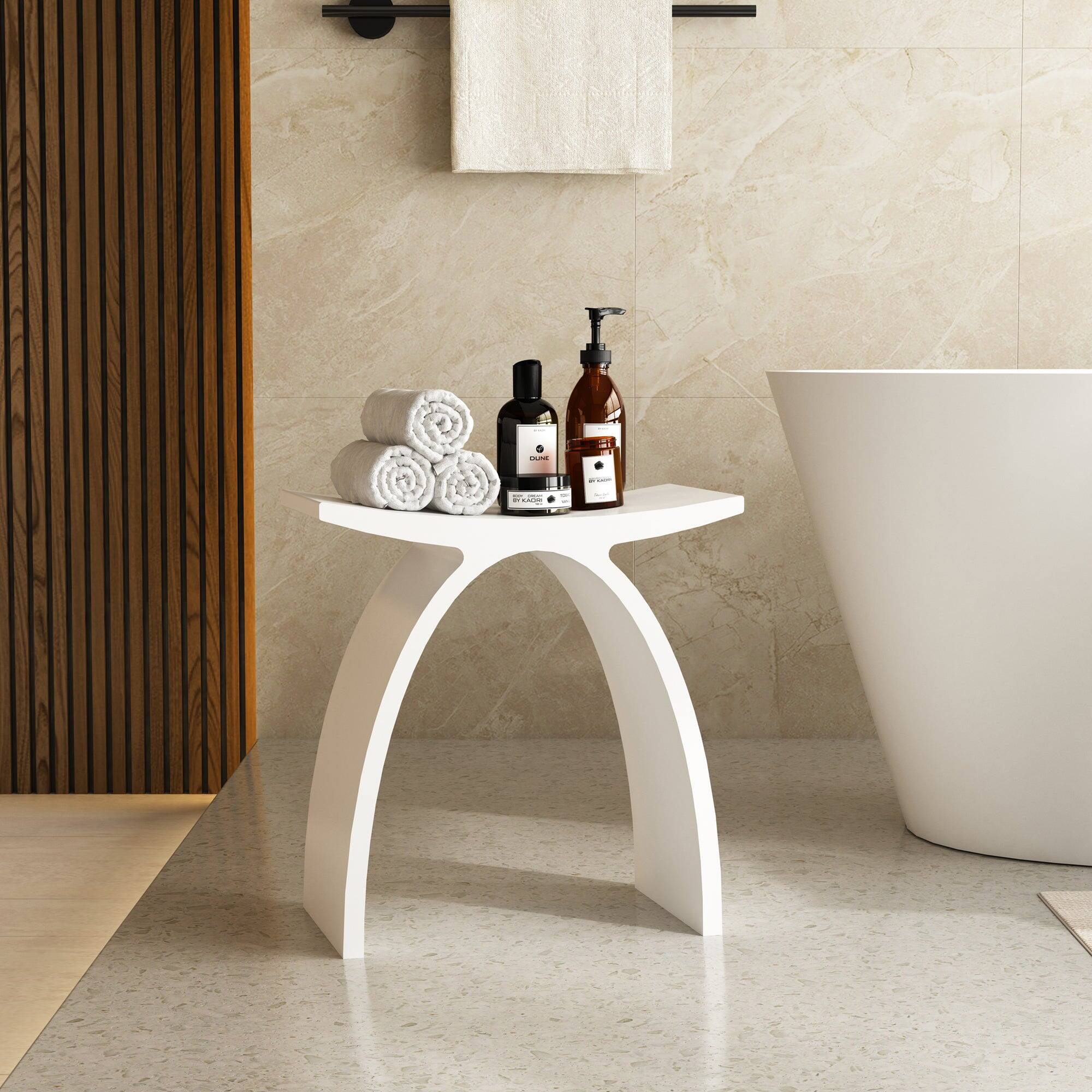 Alt View 2. Boyel Living - 9 in. W Freestanding Solid Surface Shower Seat in Matte White - Matte White.