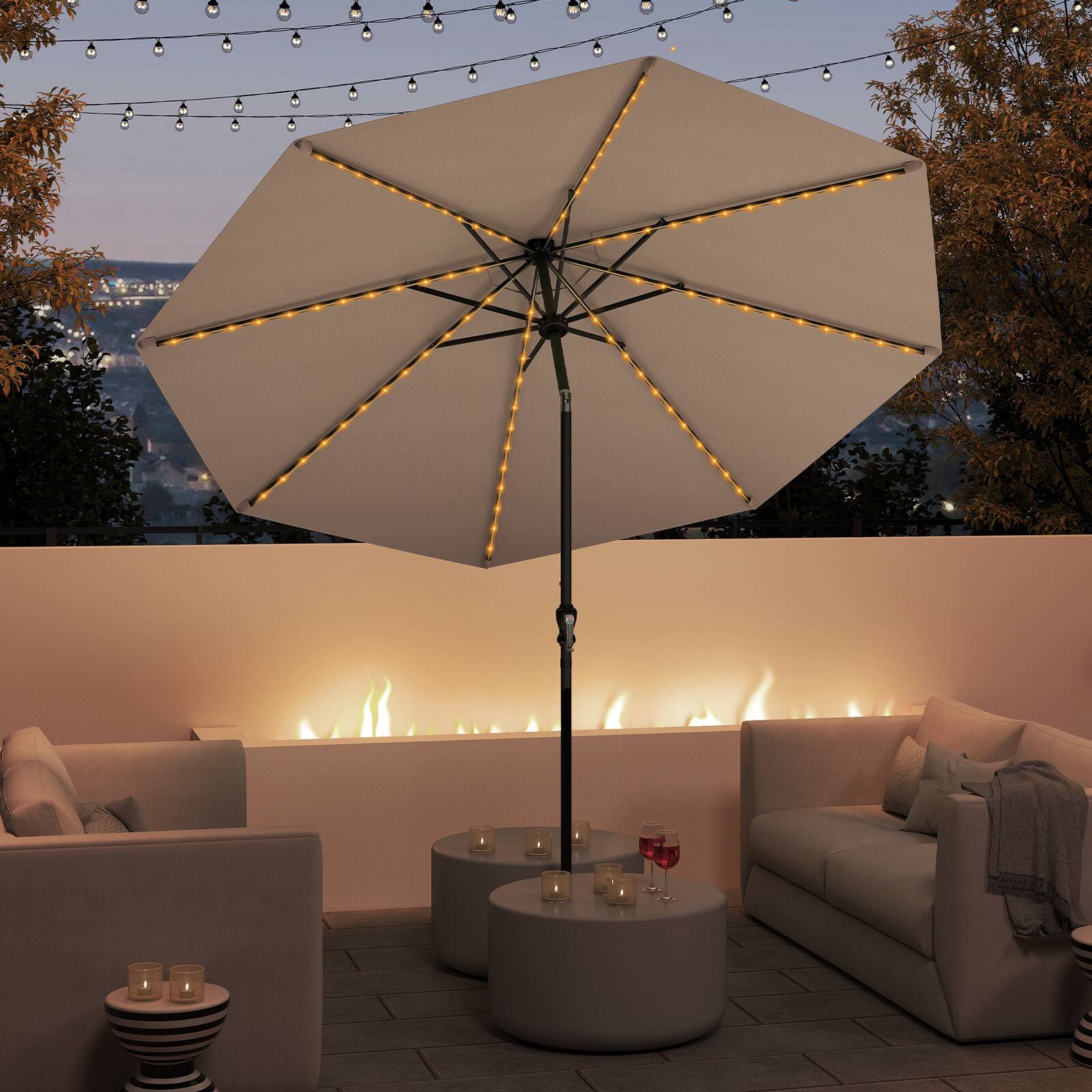 Alt View 1. Gymax - Gymax 10 FT Solar Patio Umbrella w/96 Multi-colored LED Lights & 9 Modes Vented Top Coffee - Coffee.