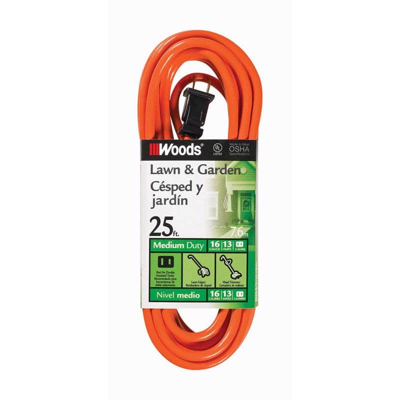 Woods - Outdoor 25 ft. L Extension Cord 16/2 - Orange